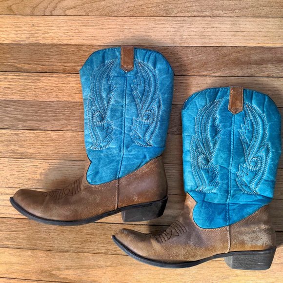 Coconuts Shoes - Coconuts by Matisse Blue and Brown cowboy western Boots